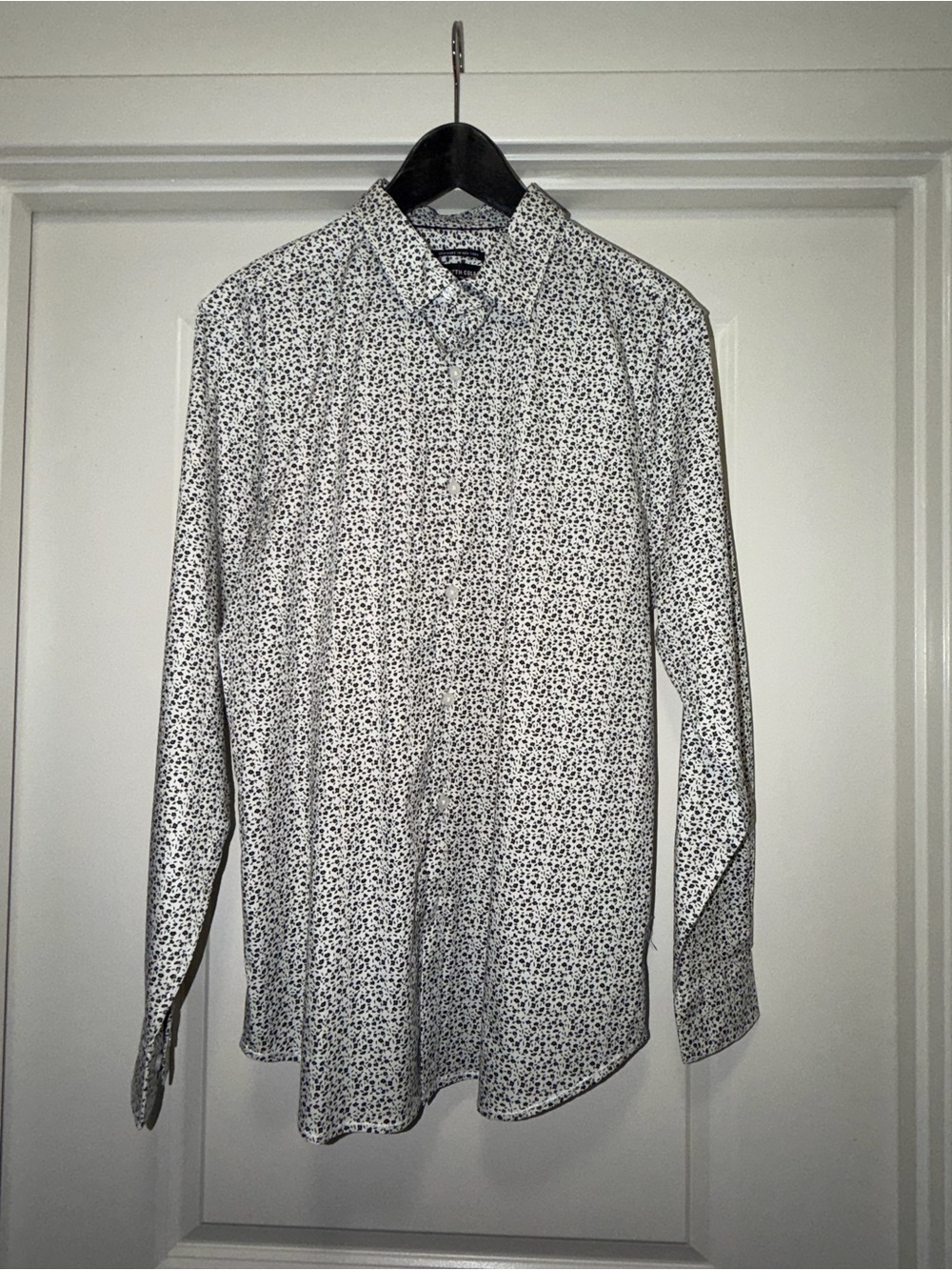 Mens Kenneth Cole White Shirt with Black Micro-Print